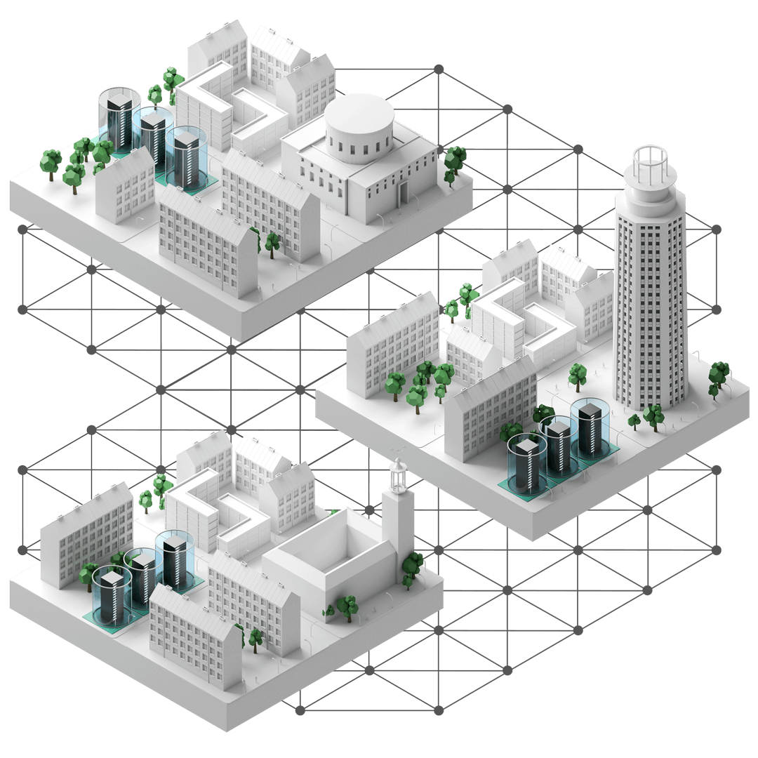 De i stockholm belägna stadsdelarna västermalm, södermalm och norrmalm sammanlänkade över ett fibernätverk. I varje stadsdel står tre server-rack som representerar en del av ett virtualiseringskluster. Racken omges av ett cylindrisk, genomskinligt skyddshölje.